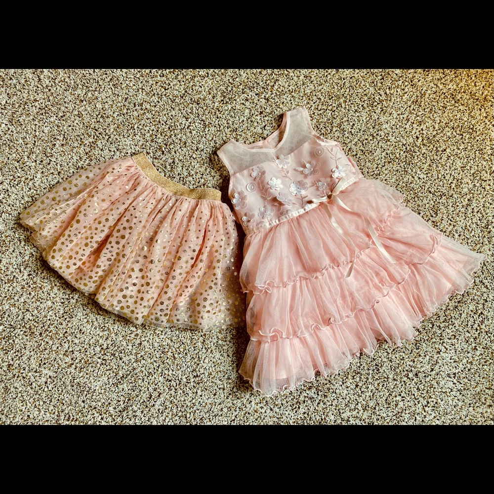 2T Dress + Skirt: Flower Dress & Polka Dot Skirt